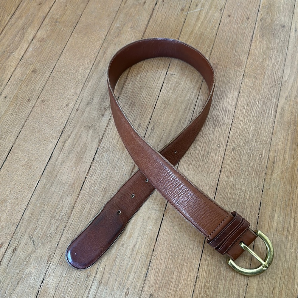 Vintage Coach solid brass buckle 100% cowhide leather British tan waist belt